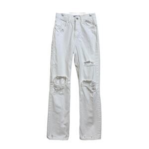 Zara Women's White Straight Leg Distressed Denim Jeans Size 6